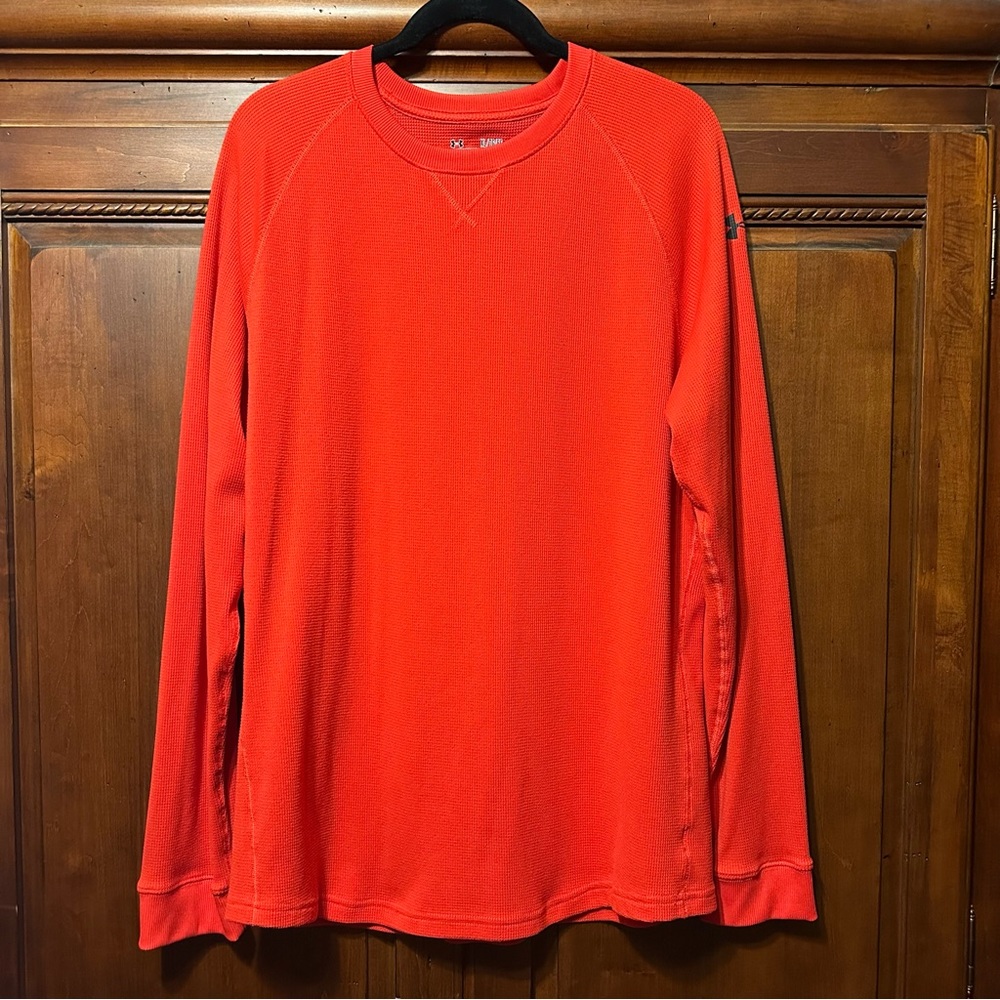 Under Armour Red Long Sleeve Tee Soft Comfortable Casual Waffle Texture Fabric